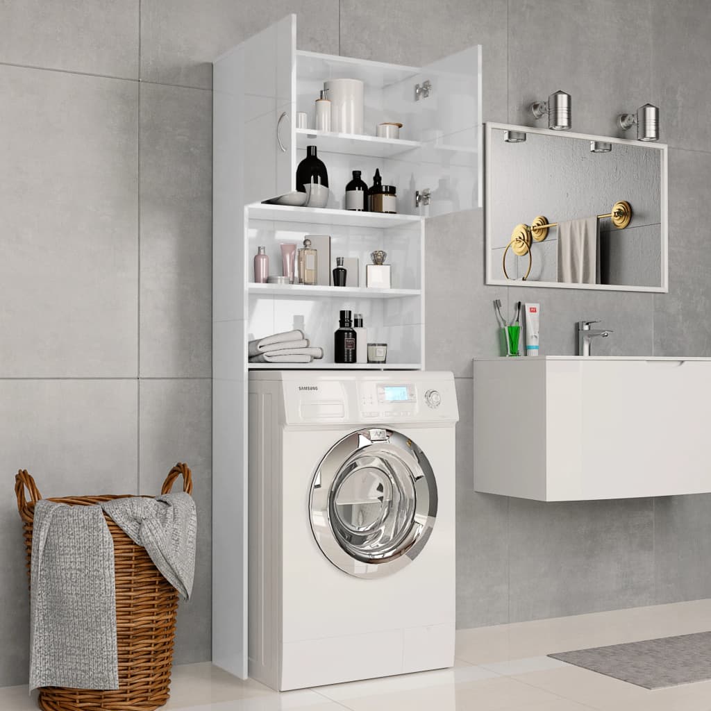 Wasmachinekast 64X25,5X190 Cm Hoogglans Wit