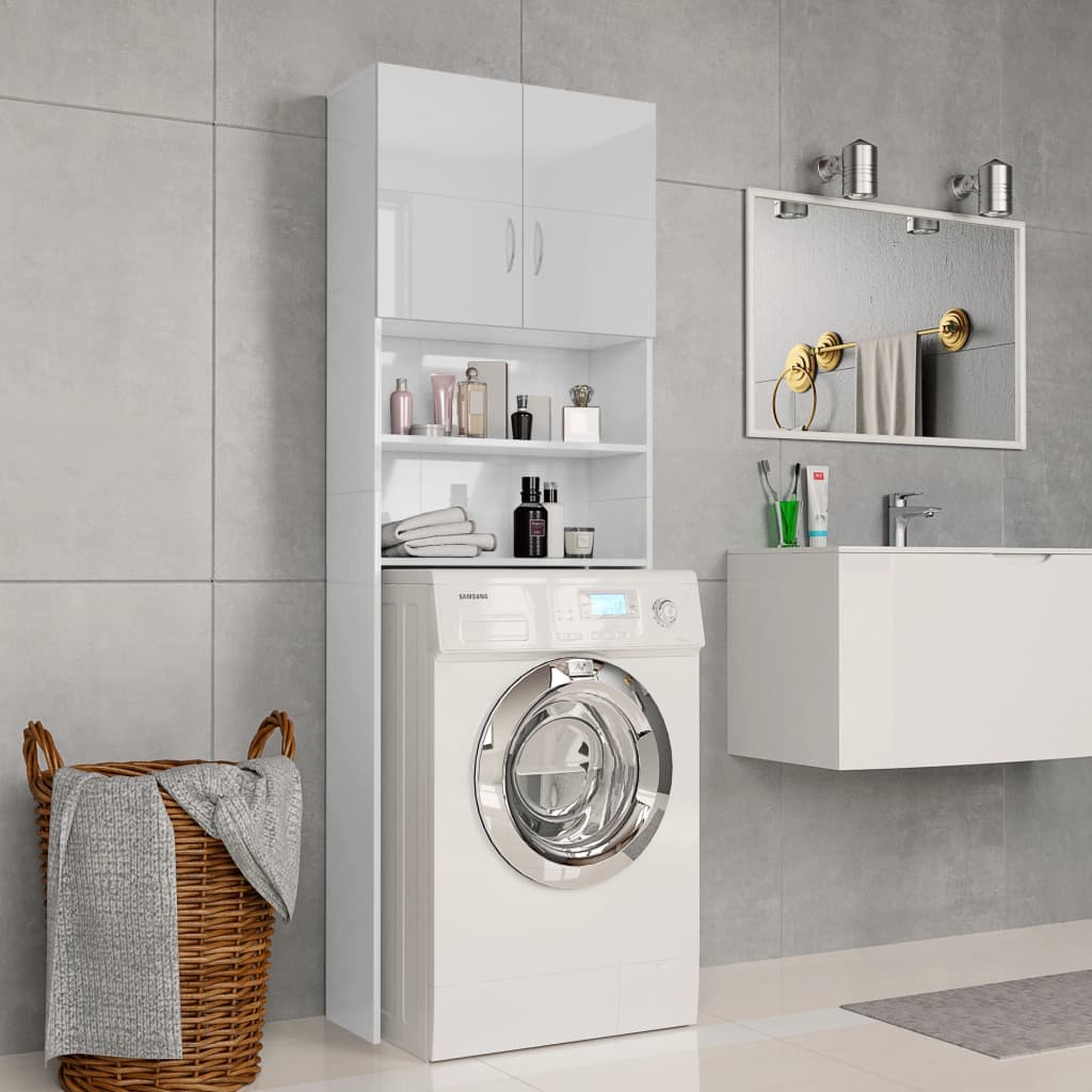 Wasmachinekast 64X25,5X190 Cm Hoogglans Wit