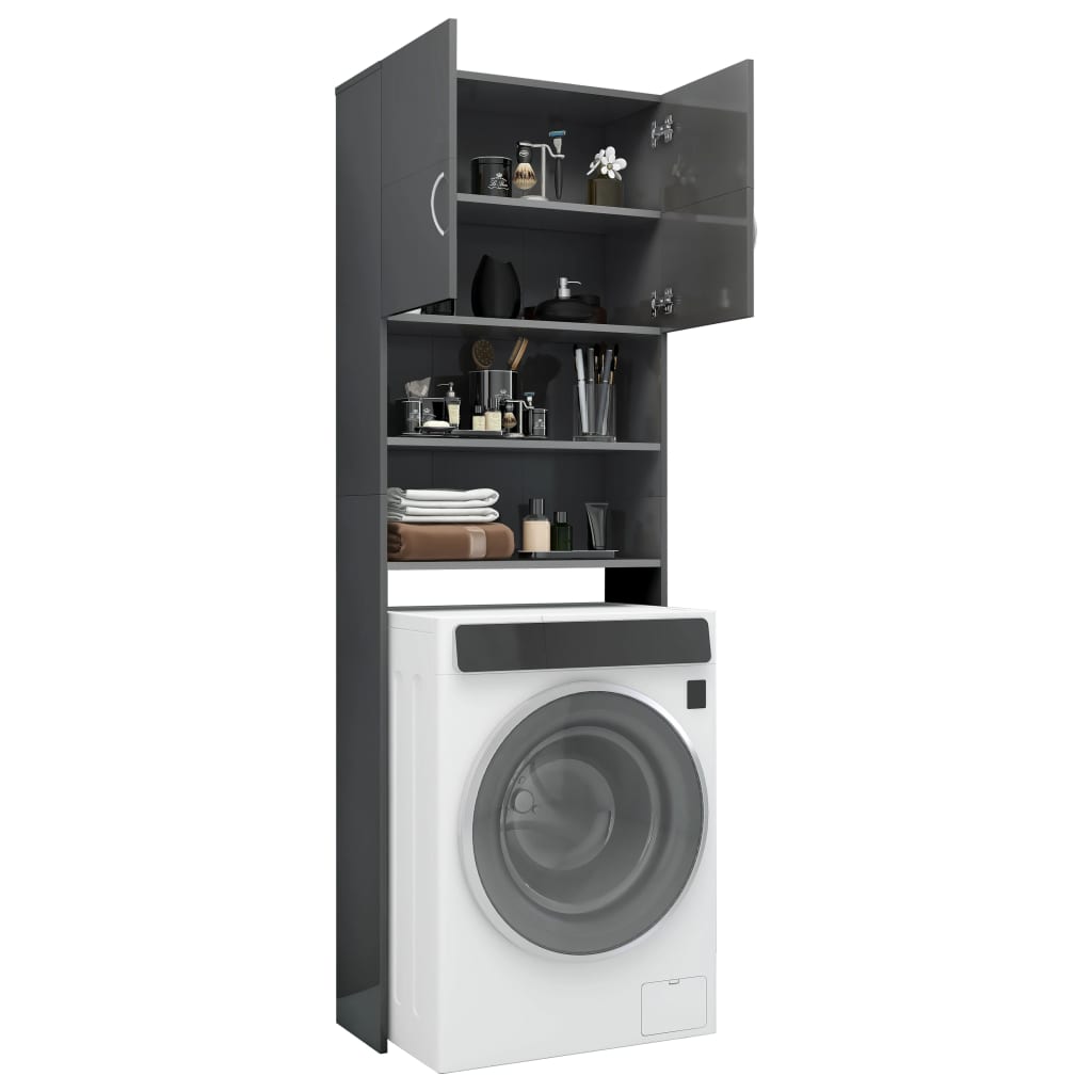 Wasmachinekast 64X25,5X190 Cm Hoogglans Grijs