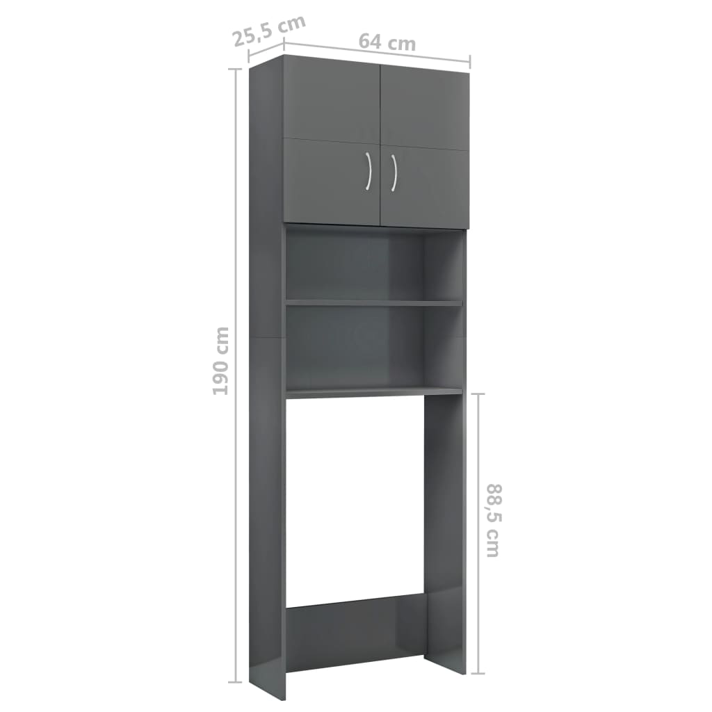 Wasmachinekast 64X25,5X190 Cm Hoogglans Grijs