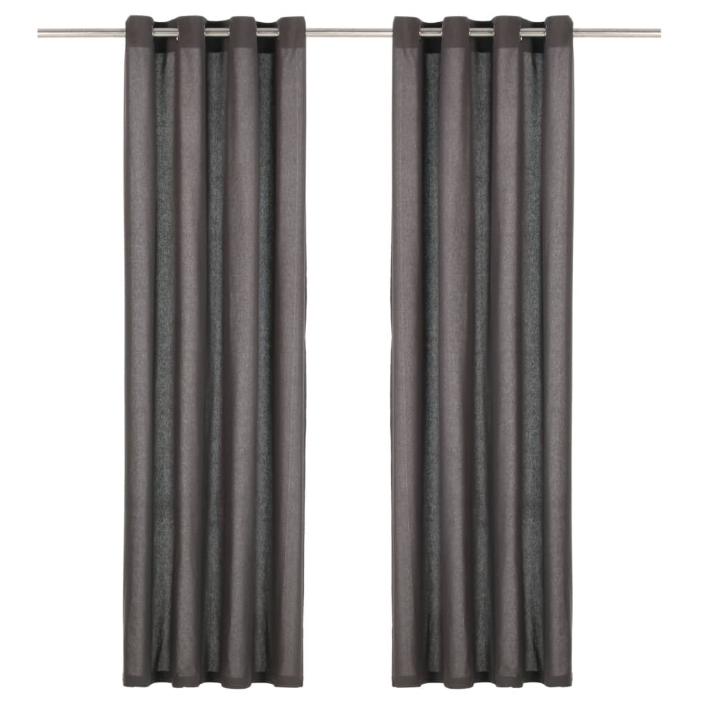 Gordijnen Met Metalen Ringen 2 St 140X225 Cm Katoen Antraciet