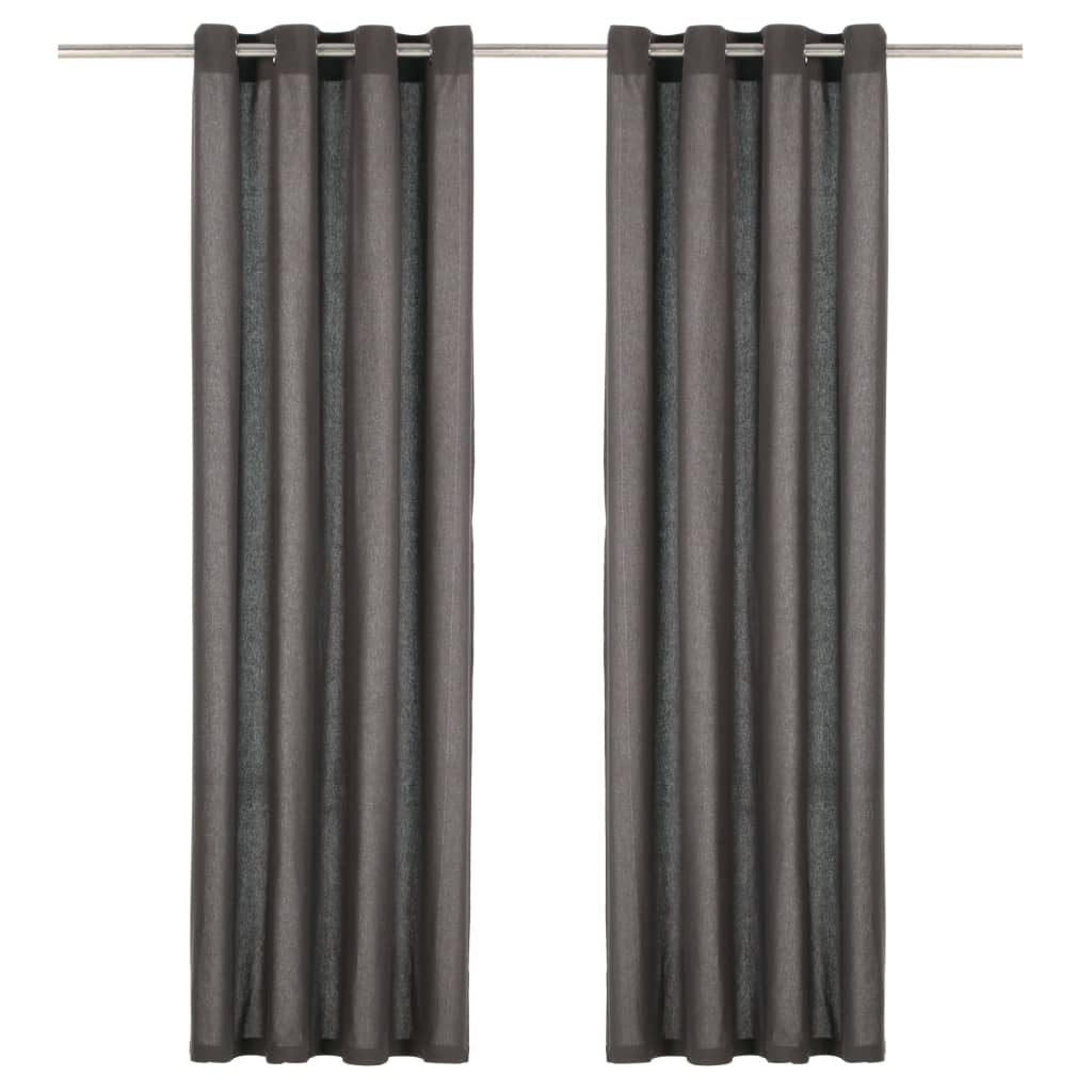 Gordijnen Met Metalen Ringen 2 St 140X245 Cm Katoen Antraciet