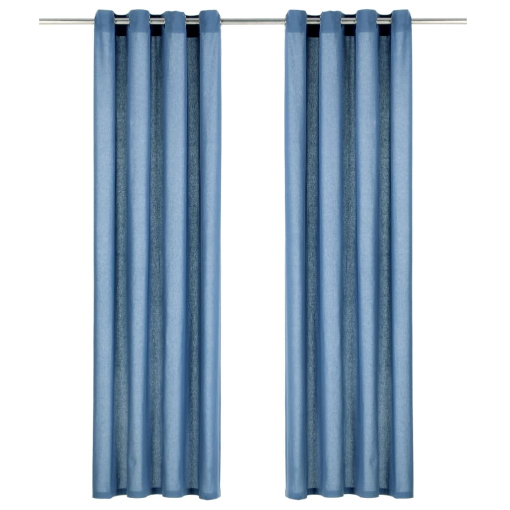 Gordijnen Met Metalen Ringen 2 St 140X225 Cm Katoen Blauw