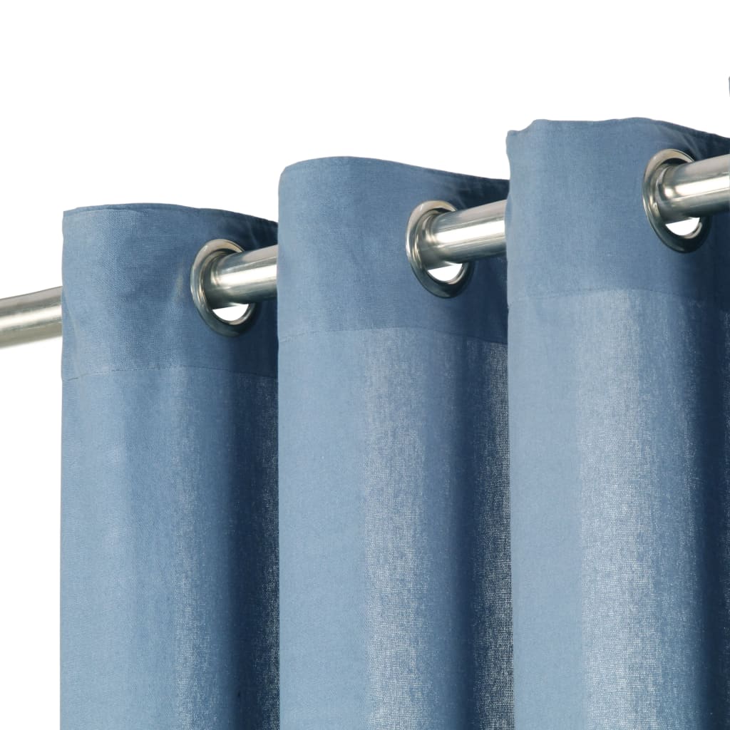 Gordijnen Met Metalen Ringen 2 St 140X225 Cm Katoen Blauw