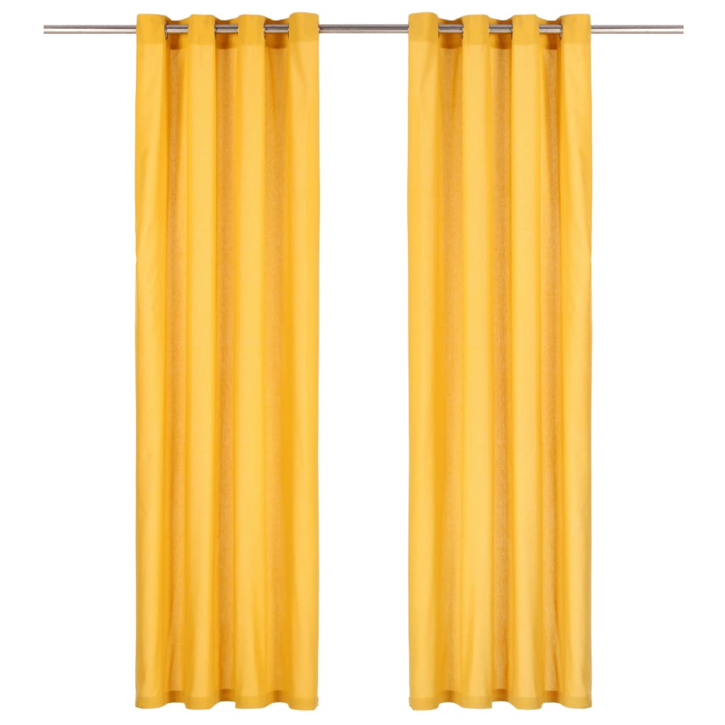 Gordijnen Met Metalen Ringen 2 St 140X175 Cm Katoen Geel