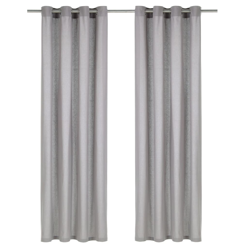 Gordijnen Met Metalen Ringen 2 St 140X225 Cm Katoen Grijs