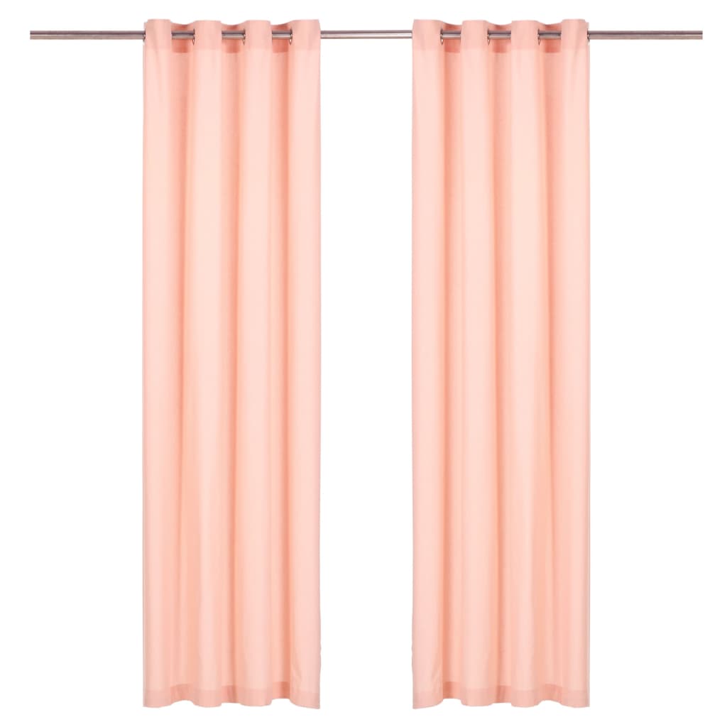 Gordijnen Met Metalen Ringen 2 St 140X175 Cm Katoen Roze