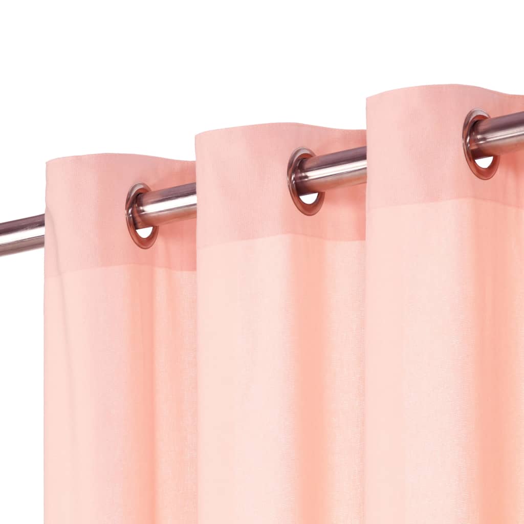 Gordijnen Met Metalen Ringen 2 St 140X225 Cm Katoen Roze