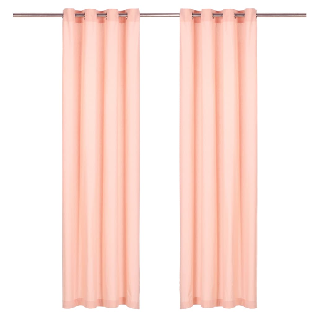Gordijnen Met Metalen Ringen 2 St 140X245 Cm Katoen Roze