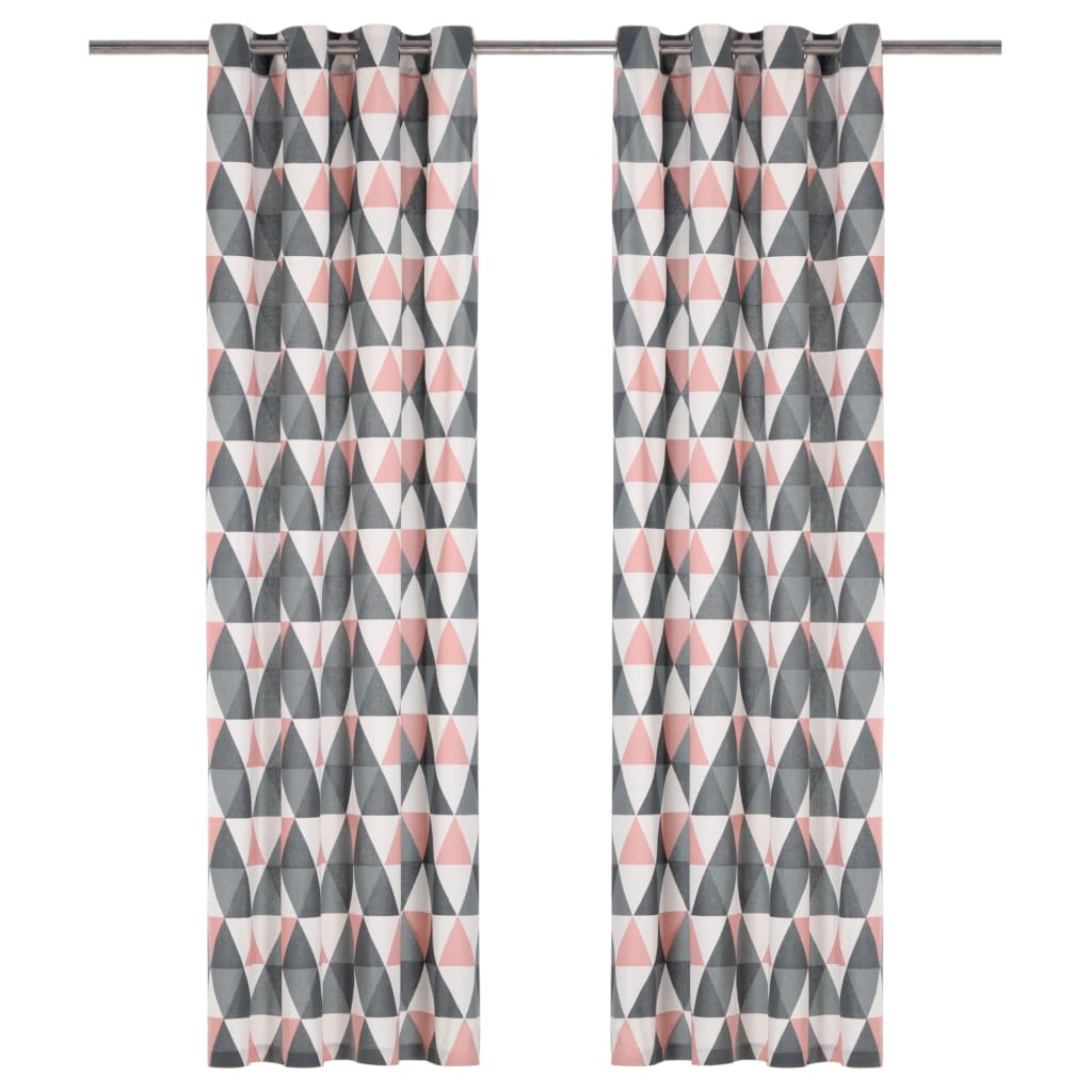 Gordijnen Met Metalen Ringen 2 St 140X175 Cm Katoen Grijs Roze