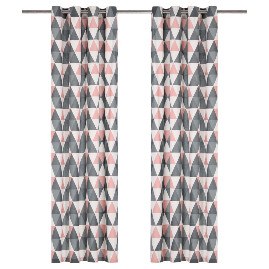 Gordijnen Met Metalen Ringen 2 St 140X225 Cm Katoen Grijs Roze