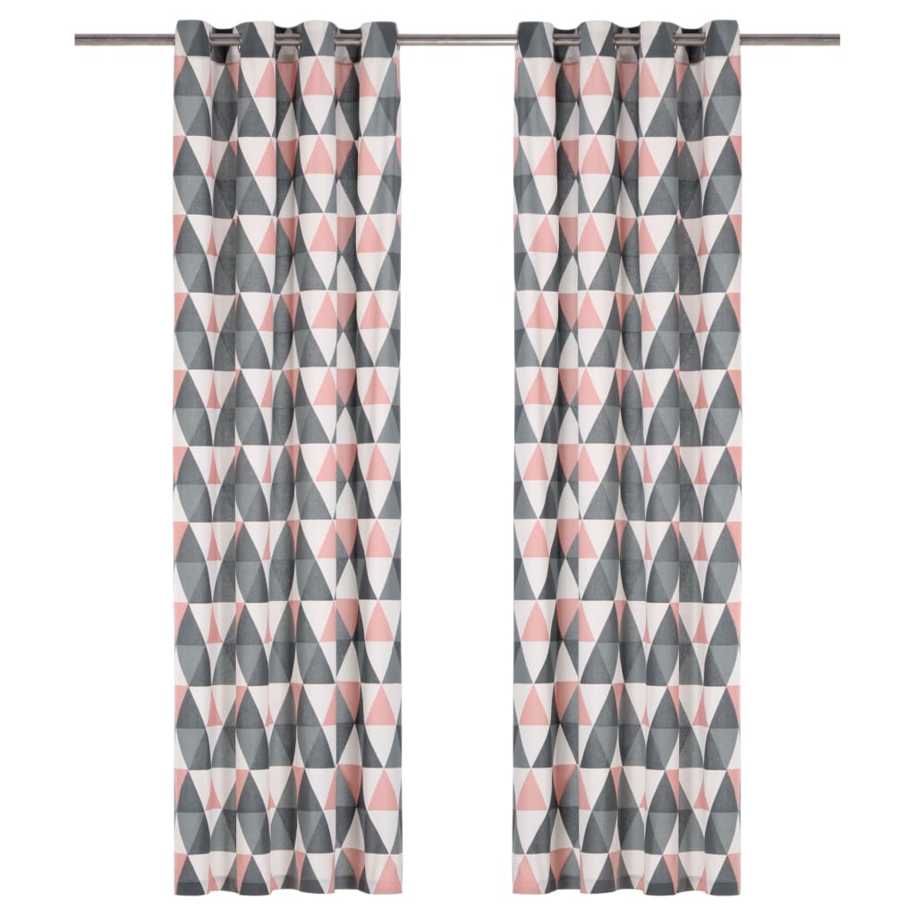 Gordijnen Met Metalen Ringen 2 St 140X245 Cm Katoen Grijs Roze
