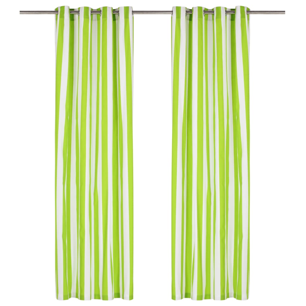 Gordijnen Met Metalen Ringen 2 St Streep 140X245 Cm Stof Groen