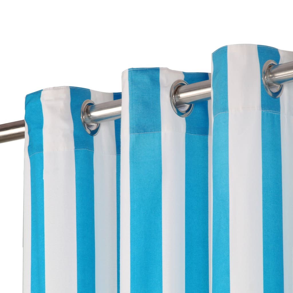 Gordijnen Met Metalen Ringen 2 St Streep 140X245 Cm Stof Blauw