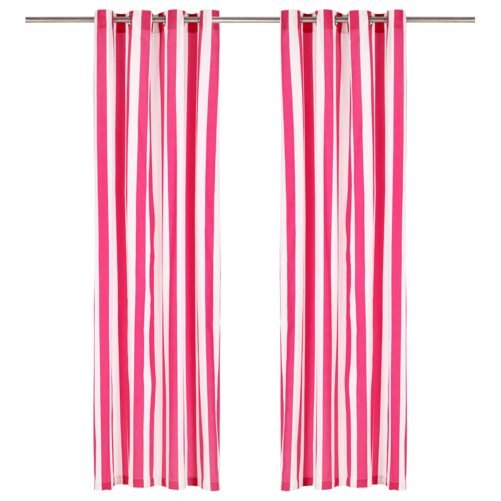 Gordijnen Met Metalen Ringen 2 St 140X175 Cm Stof Roze Streep
