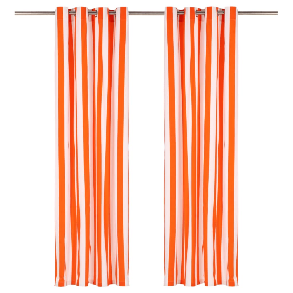 Gordijnen Met Metalen Ringen 2 St 140X175 Cm Stof Oranje Streep