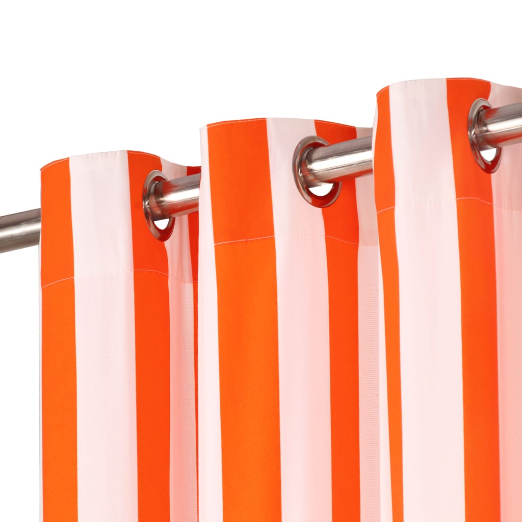 Gordijnen Met Metalen Ringen 2 St Streep 140X245 Cm Stof Oranje