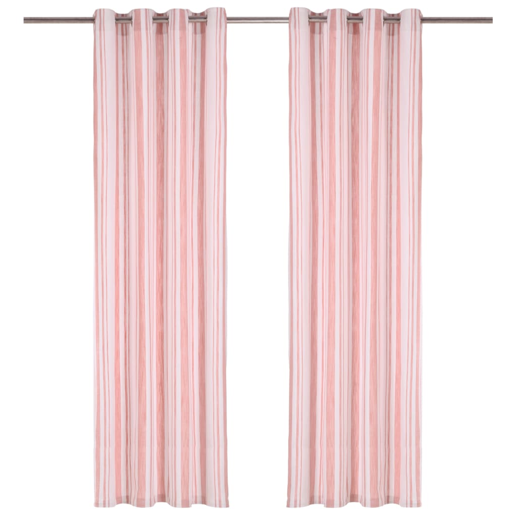 Gordijnen Met Metalen Ringen 2 St Streep 140X225 Cm Katoen Roze