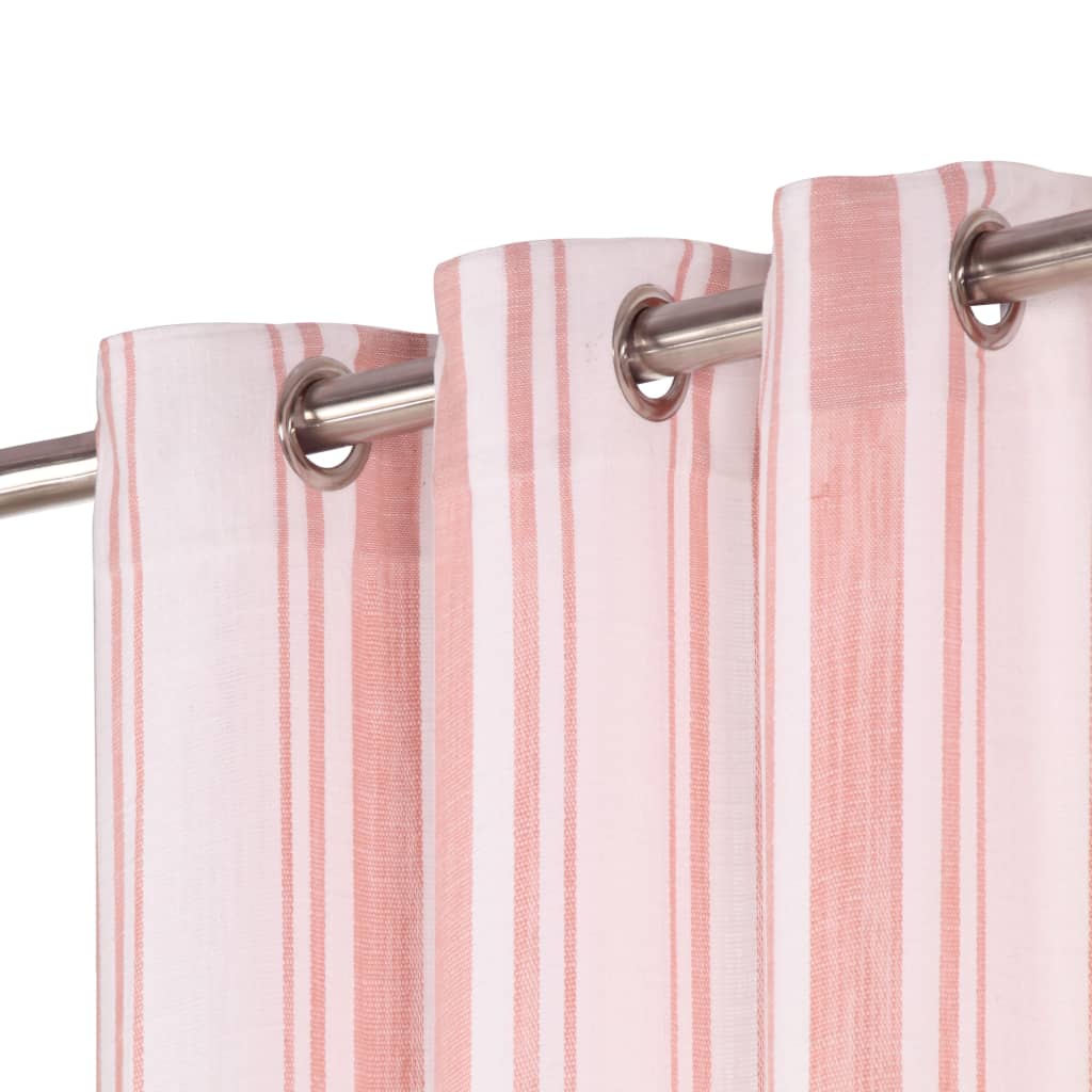 Gordijnen Met Metalen Ringen 2 St Streep 140X225 Cm Katoen Roze
