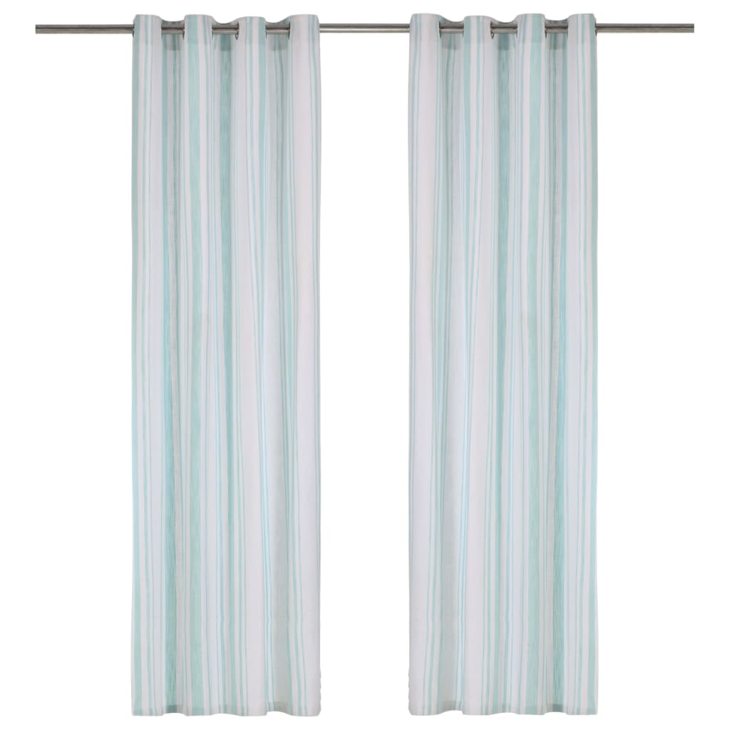 Gordijnen Met Metalen Ringen 2 St 140X225 Cm Katoen Blauwe Streep