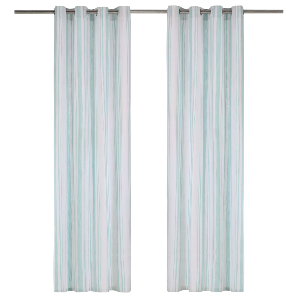 Gordijnen Met Metalen Ringen 2 St 140X245 Cm Katoen Blauwe Streep