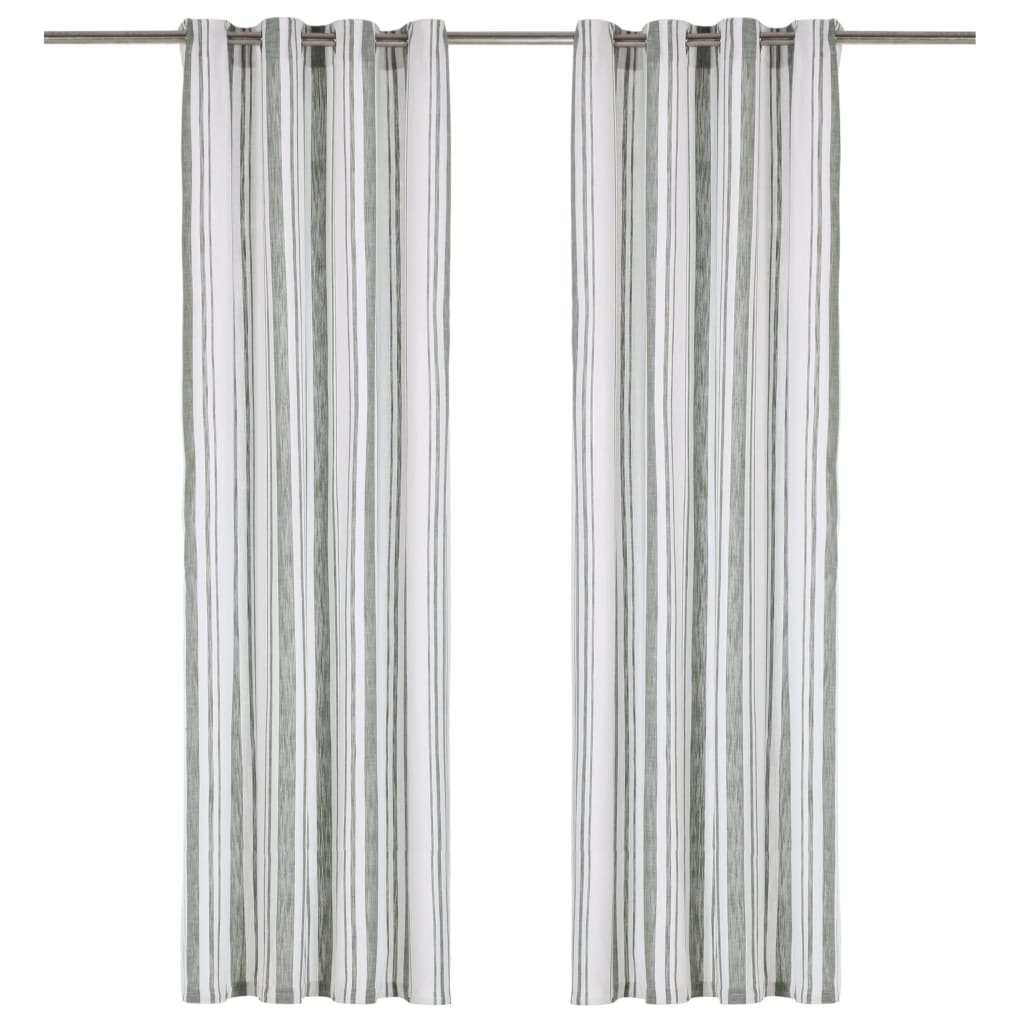 Gordijnen Met Metalen Ringen 2 St 140X225 Cm Katoen Groene Streep