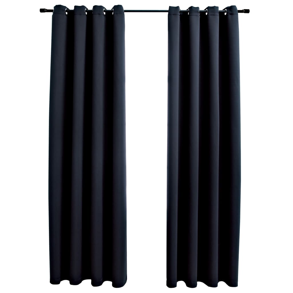 Gordijn Verduisterend Met Metalen Ringen 2 St 140X225 Cm Zwart