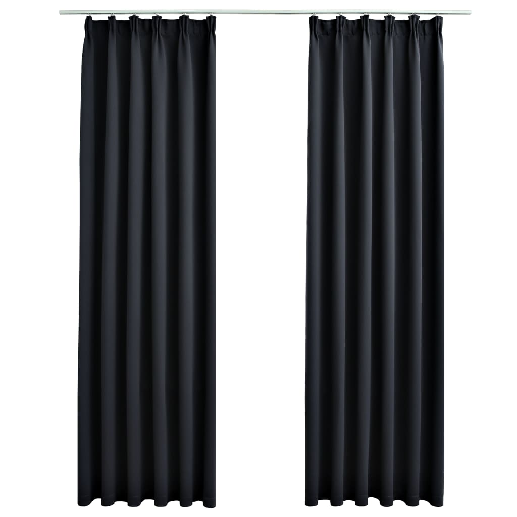 Gordijnen Verduisterend Met Haken 2 St 140X175 Cm Zwart