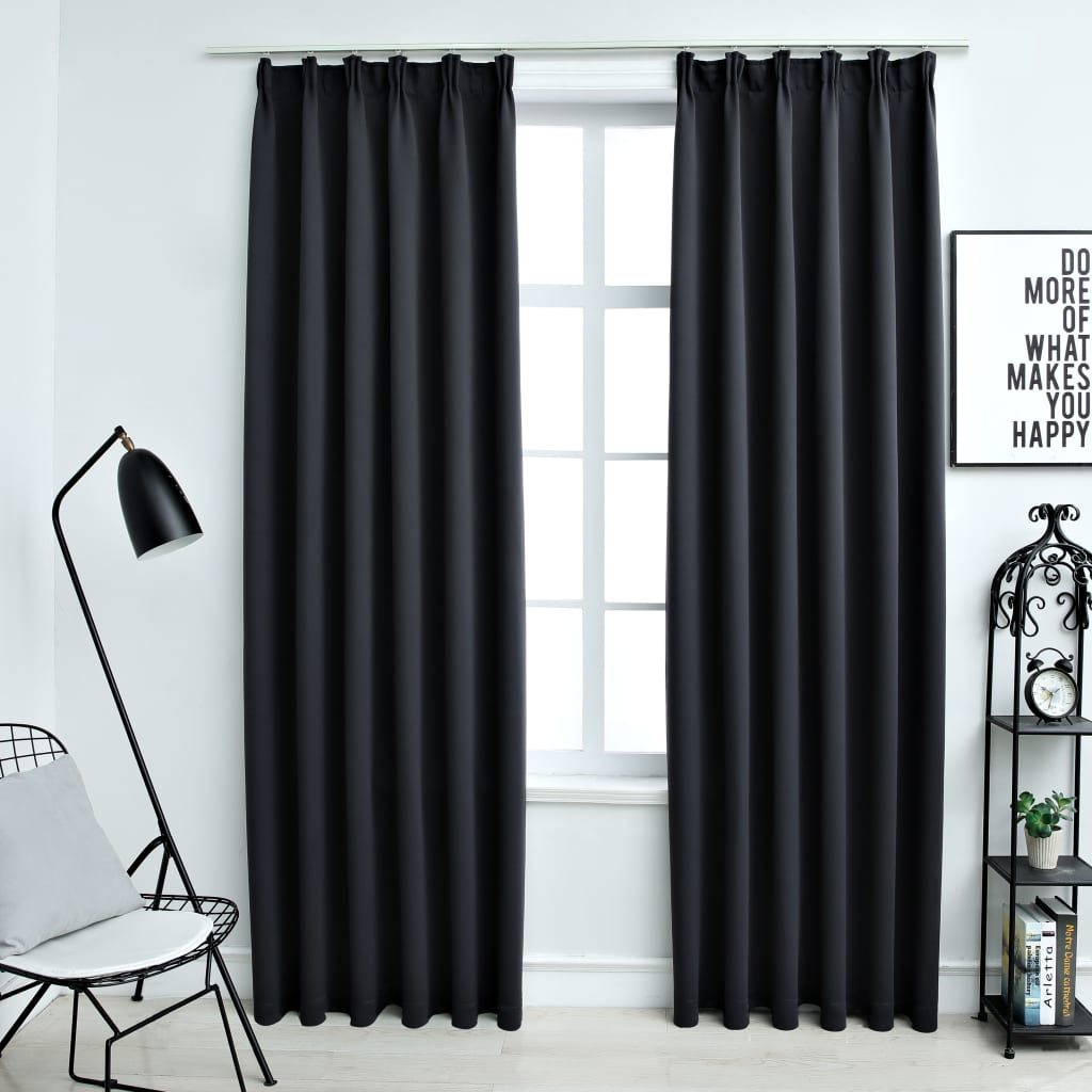 Gordijnen Verduisterend Met Haken 2 St 140X175 Cm Zwart