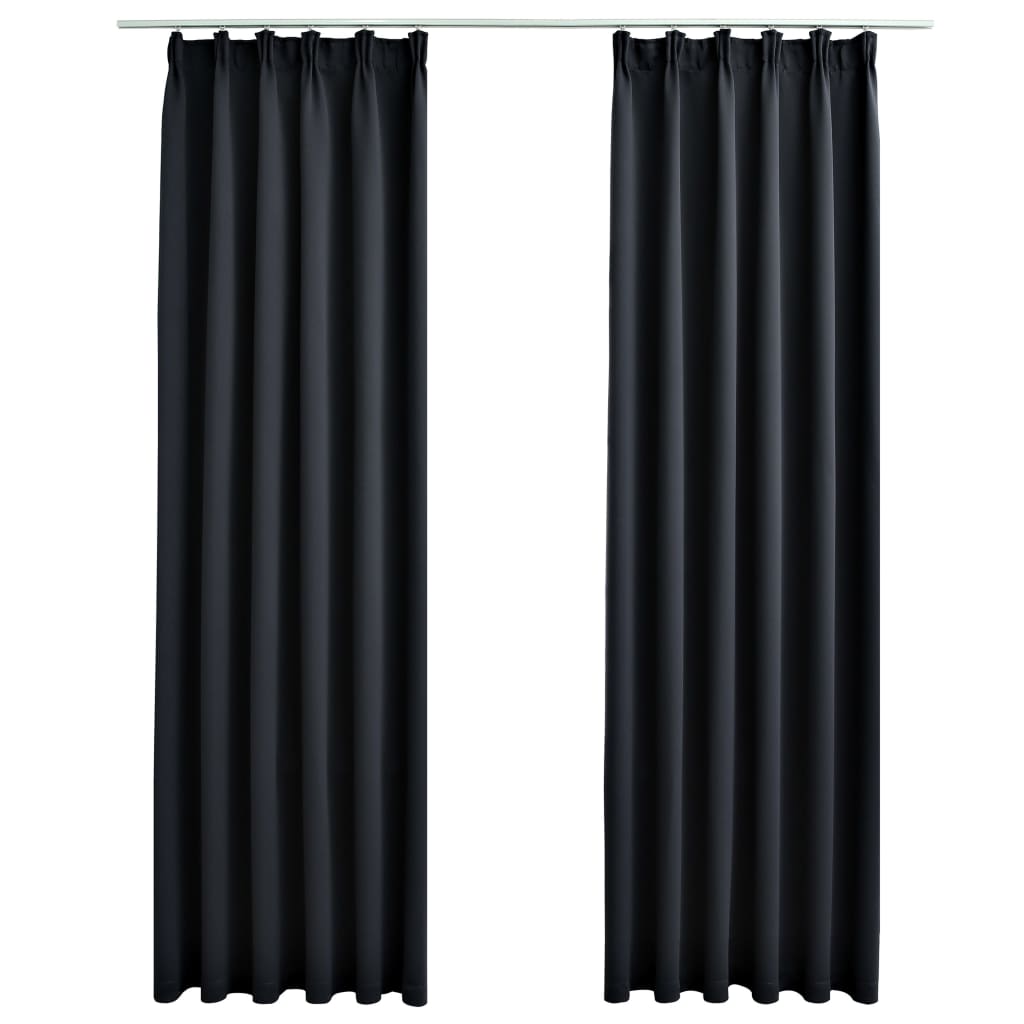 Gordijnen Verduisterend Met Haken 2 St 140X245 Cm Zwart