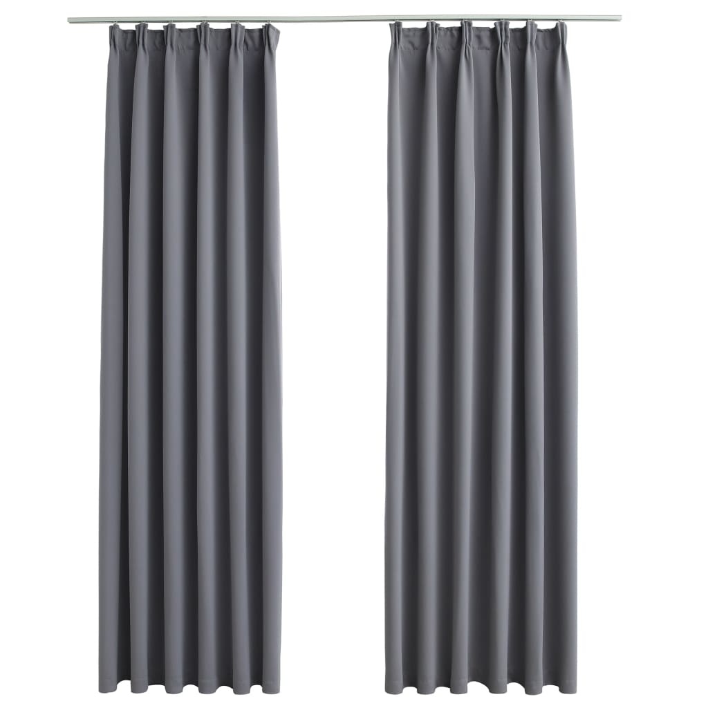 Gordijnen Verduisterend Met Haken 2 St 140X175 Cm Grijs