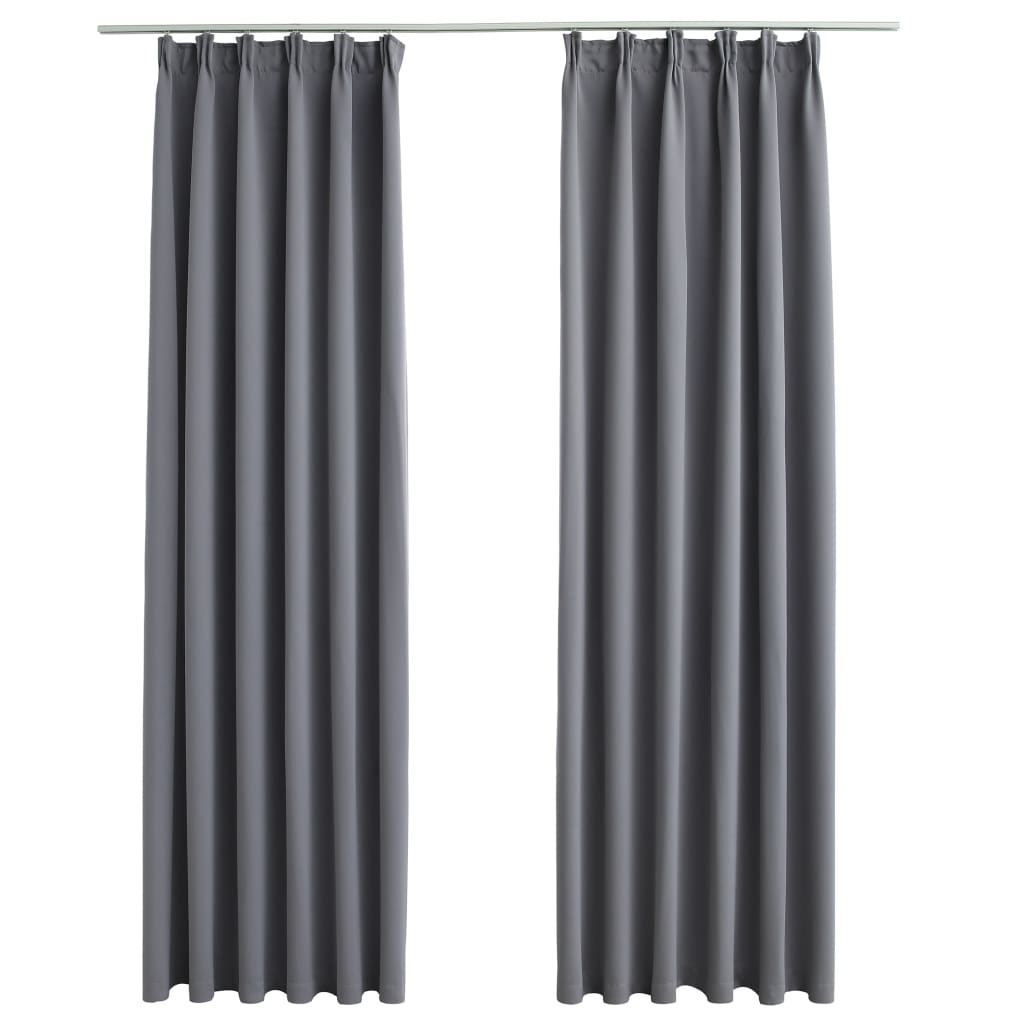 Gordijnen Verduisterend Met Haken 2 St 140X245 Cm Grijs