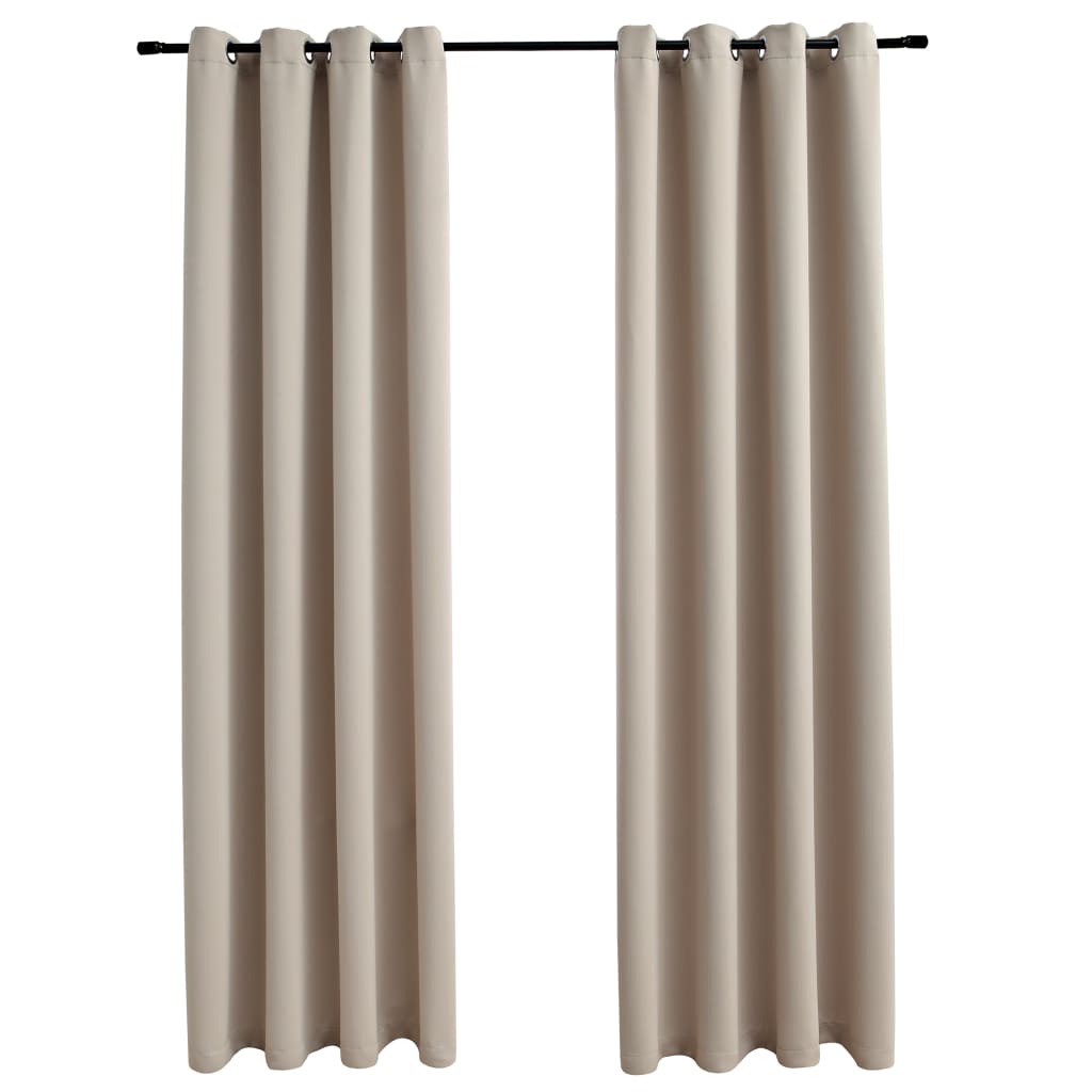 Gordijn Verduisterend Met Metalen Ringen 2 St 140X245 Cm Beige