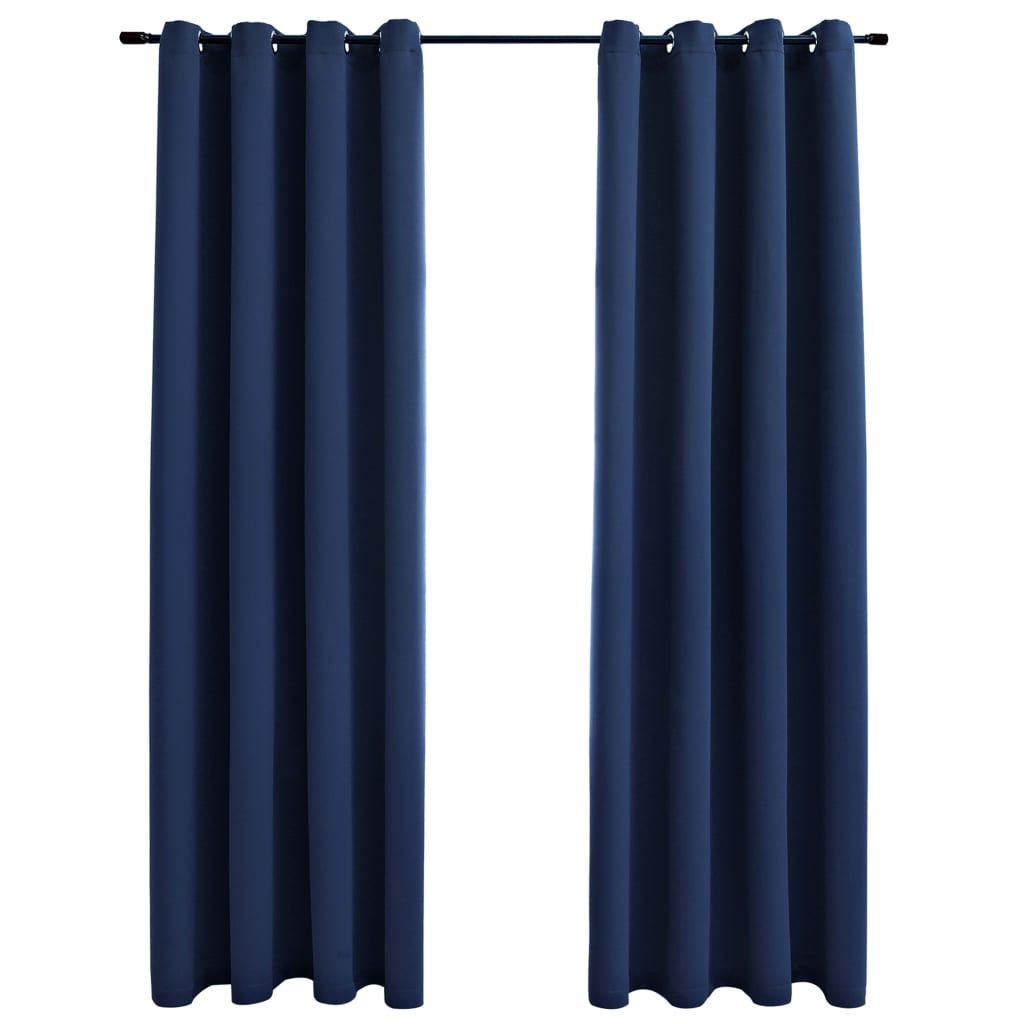 Gordijn Verduisterend Met Metalen Ringen 2 St 140X225 Cm Blauw