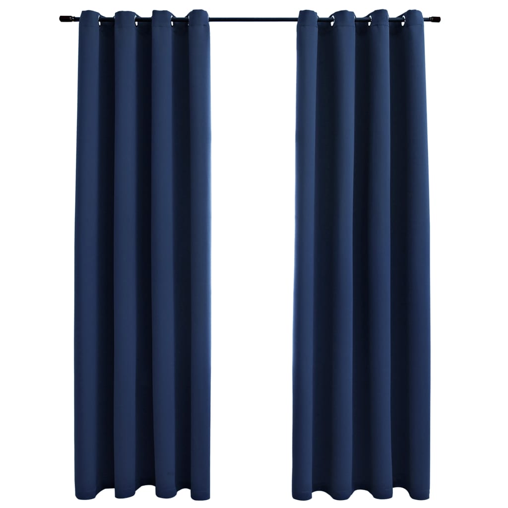 Gordijn Verduisterend Met Metalen Ringen 2 St 140X245 Cm Blauw