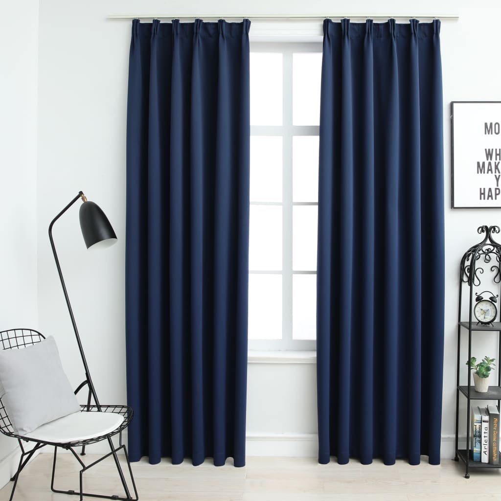 Gordijnen Verduisterend Met Haken 2 St 140X225 Cm Blauw