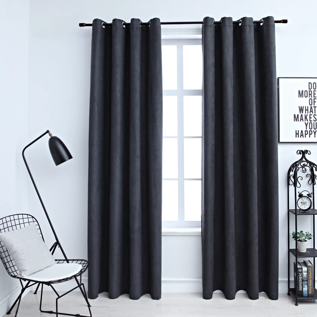 Gordijnen Verduisterend Met Ringen 2 St 140X225 Cm Antraciet