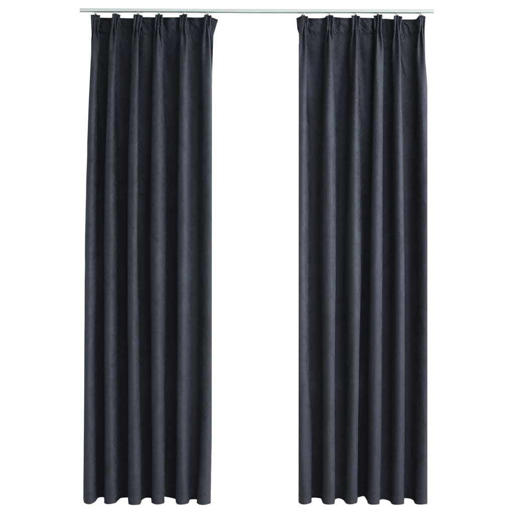 Gordijnen Verduisterend Met Haken 2 St 140X225 Cm Antraciet