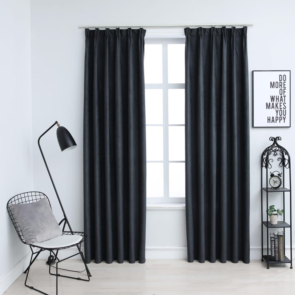 Gordijnen Verduisterend Met Haken 2 St 140X225 Cm Antraciet
