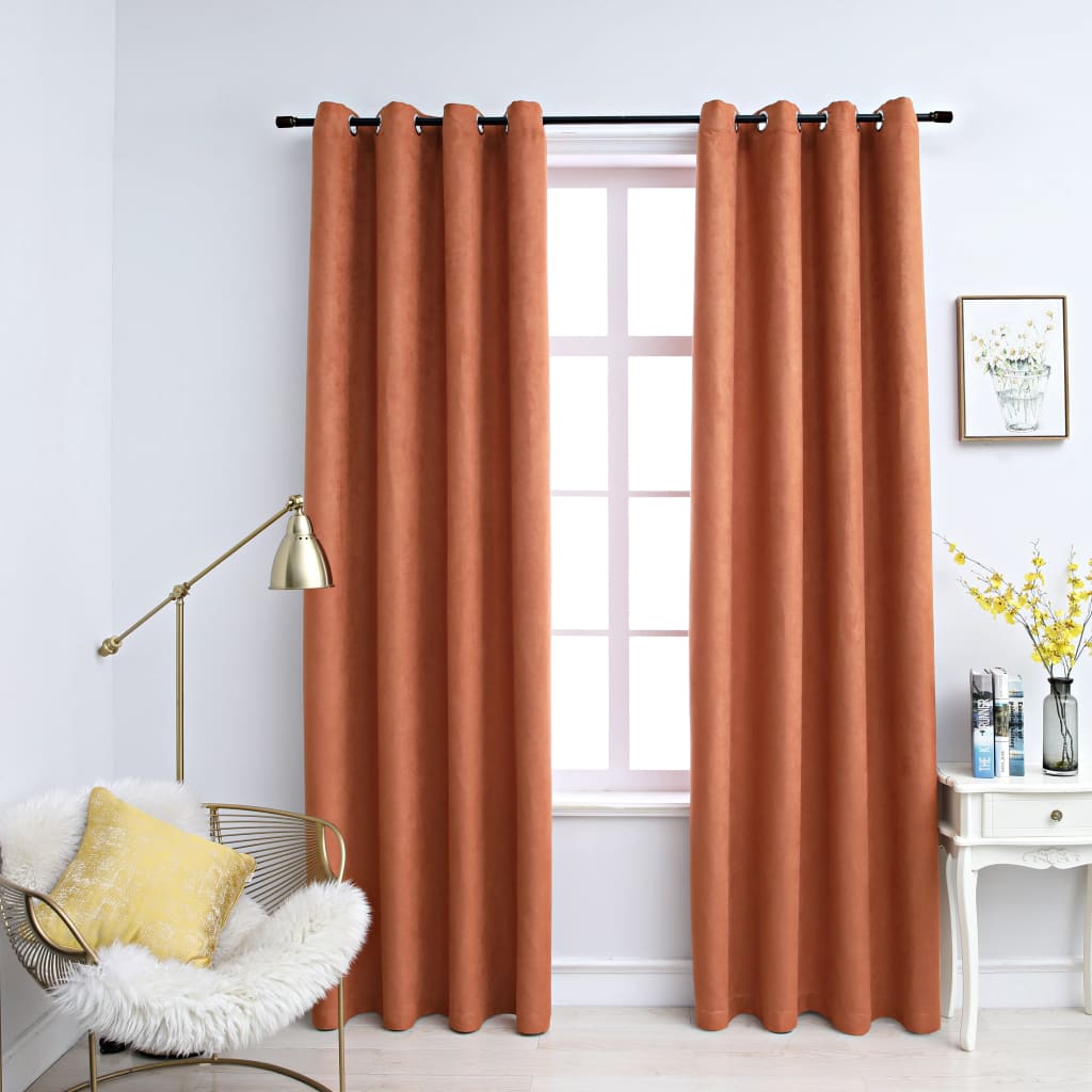 Gordijnen Verduisterend Met Ringen 2 St 140X245 Cm Roestkleur