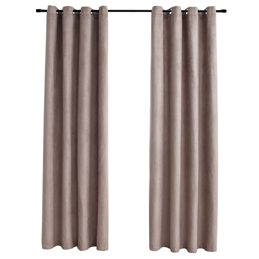Gordijn Verduisterend Met Metalen Ringen 2 St 140X175 Cm Taupe