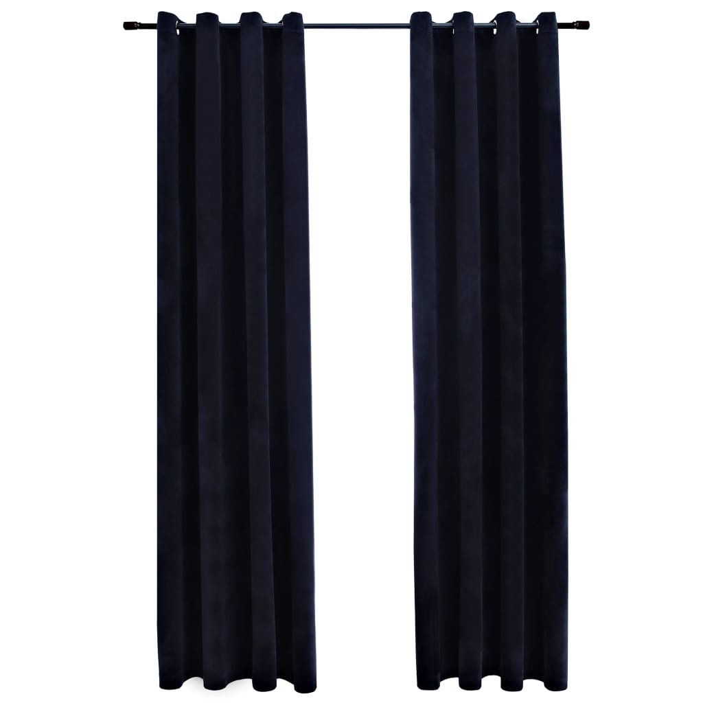 Gordijn Verduisterend Met Ringen 2 St 140X245 Cm Fluweel Zwart