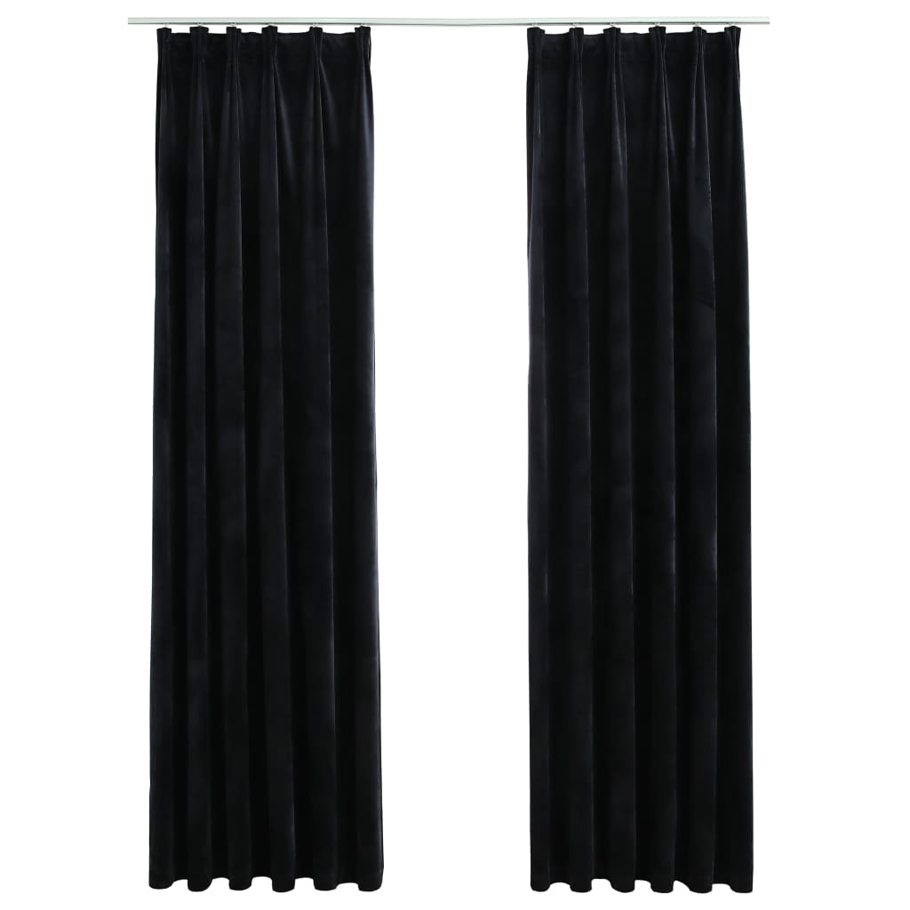 Gordijnen Verduisterend 2 St Met Haken 140X175 Cm Fluweel Zwart