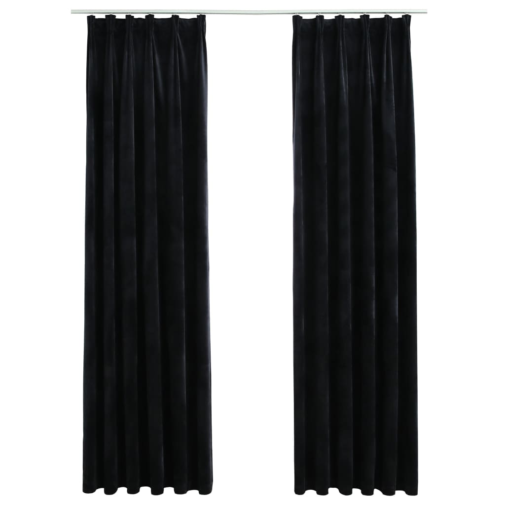 Gordijnen Verduisterend 2 St Met Haken 140X225 Cm Fluweel Zwart