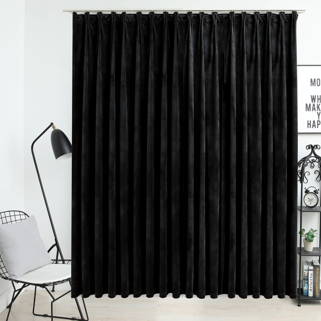 Gordijn Verduisterend Met Haken 290X245 Cm Fluweel Zwart