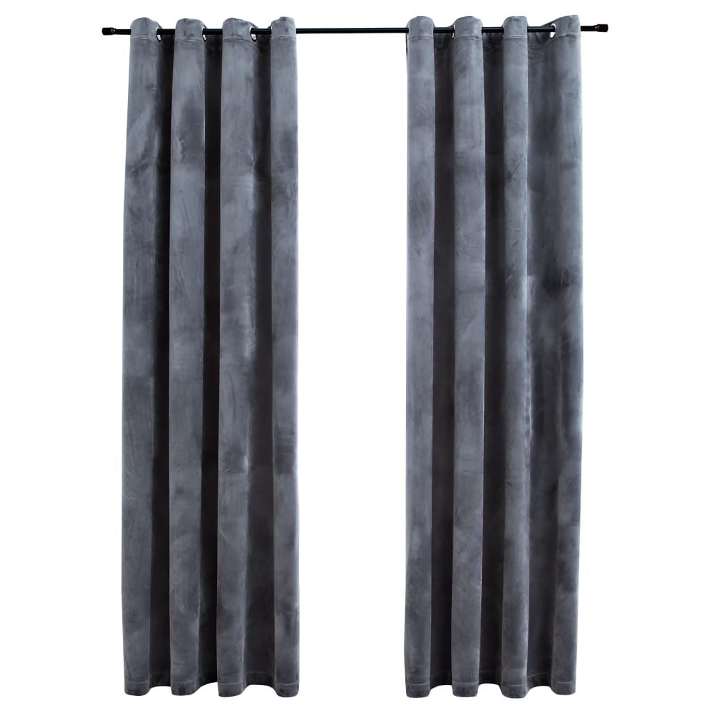 Gordijn Verduisterend Met Ringen 2 St 140X225 Cm Fluweel Grijs