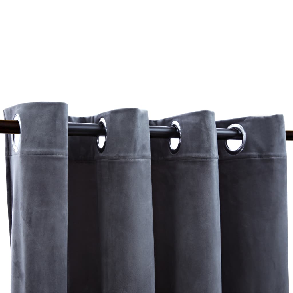 Gordijn Verduisterend Met Ringen 2 St 140X225 Cm Fluweel Grijs