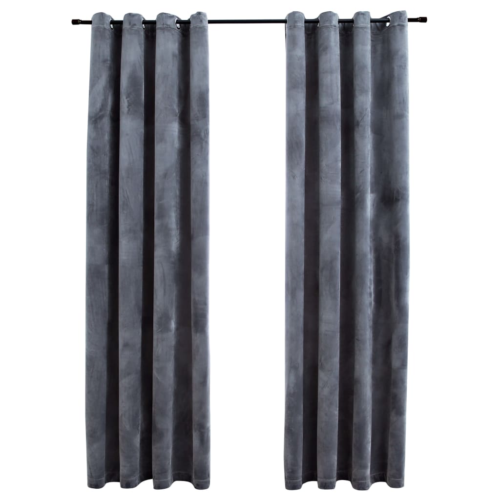Gordijn Verduisterend Met Ringen 2 St 140X245 Cm Fluweel Zwart