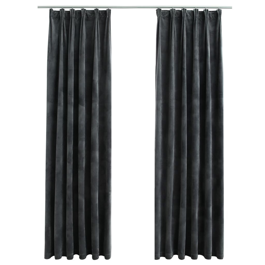 Gordijnen Verduisterend 2 St Met Haken 140X175 Cm Fluweel Antraciet