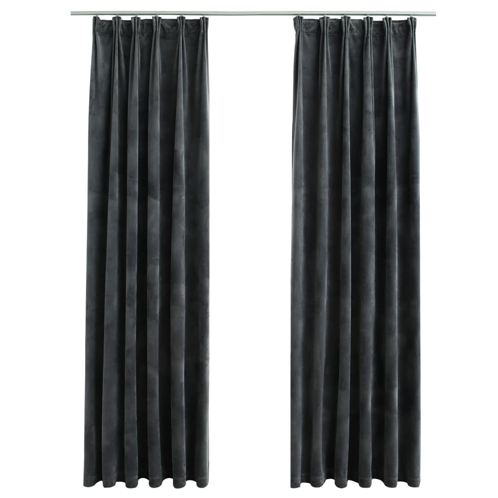 Gordijnen Verduisterend 2 St Met Haken 140X245 Cm Fluweel Antraciet